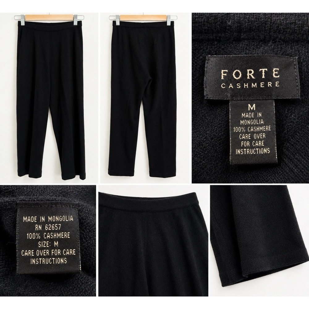 Forte Cashmere Women's Black 100% Cashmere Knit Pants Size Medium Pull On